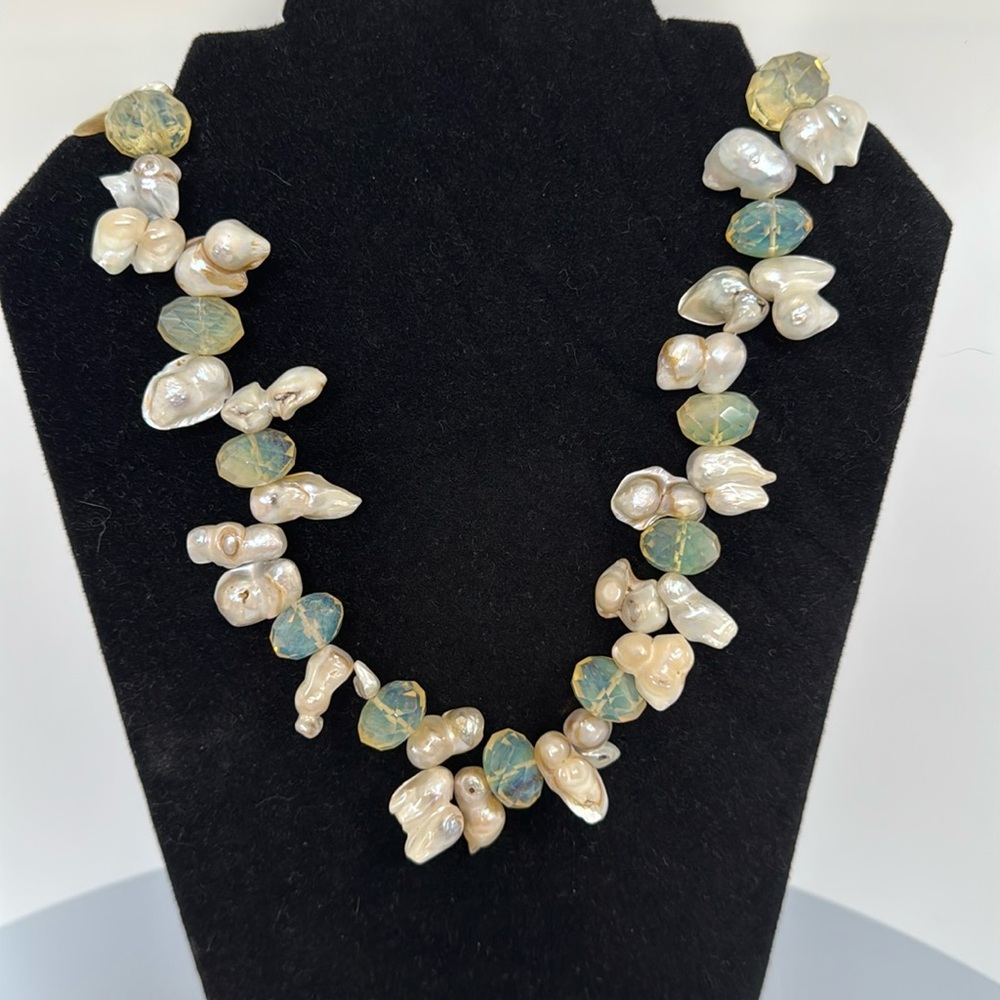 OPALITE stone sea FRESHWATER Pearls necklace